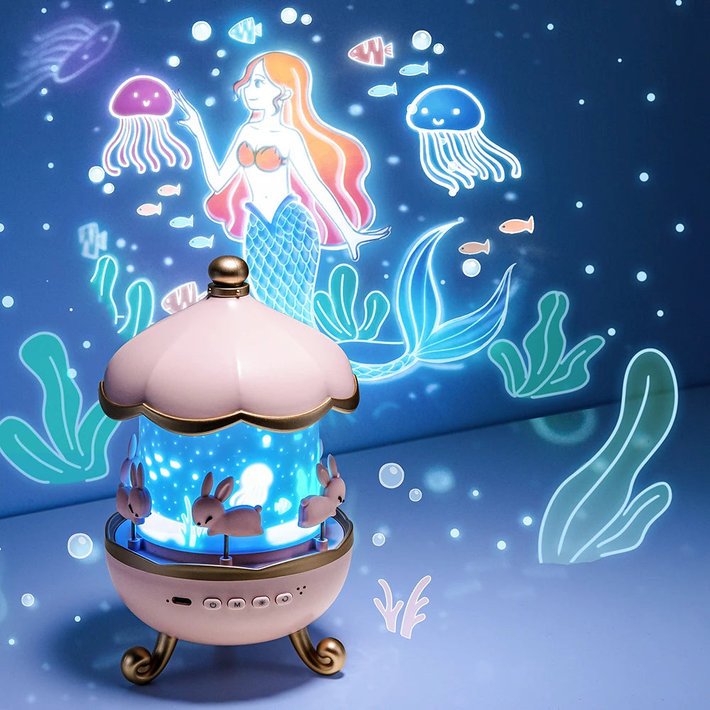 Kinder Nachtlicht mit Projektor & Musik – 21 Effekte, Sternenhimmel & Drehende Figuren