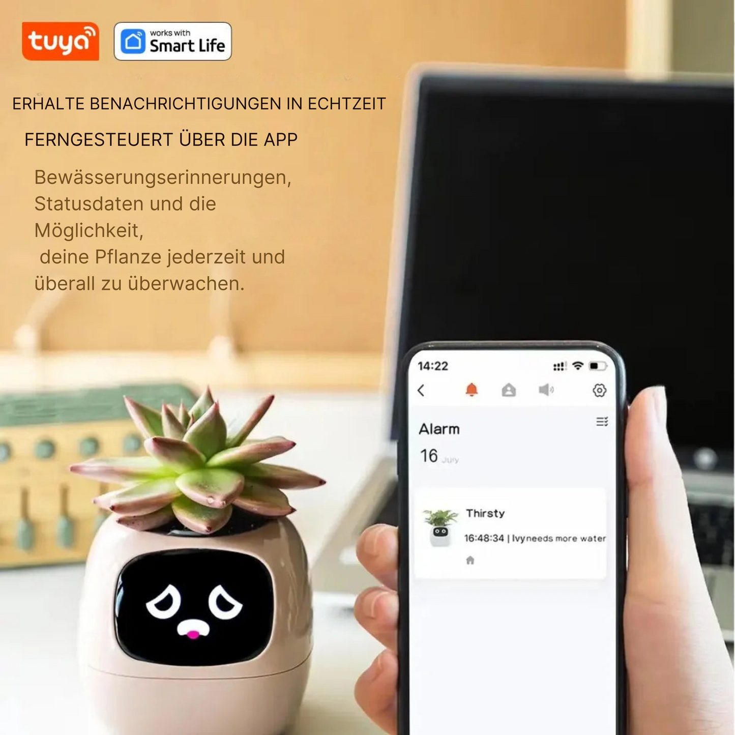 Smarter Blumentopf mit KI – 49+ Emotionen & 7 Sensoren