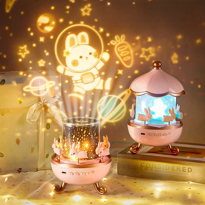 Kinder Nachtlicht mit Projektor & Musik – 21 Effekte, Sternenhimmel & Drehende Figuren