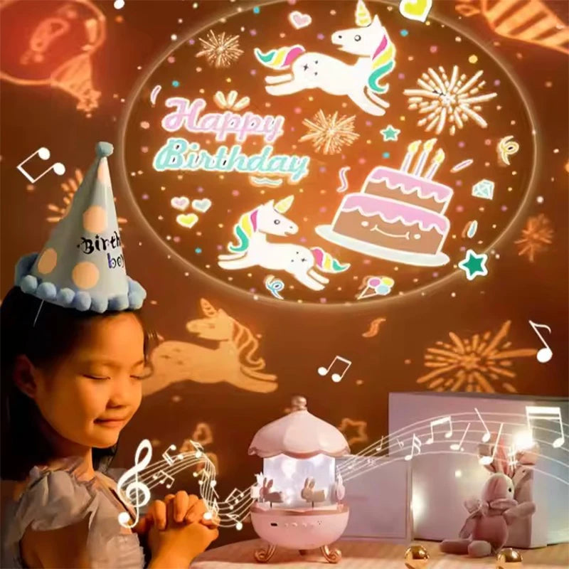 Kinder Nachtlicht mit Projektor & Musik – 21 Effekte, Sternenhimmel & Drehende Figuren